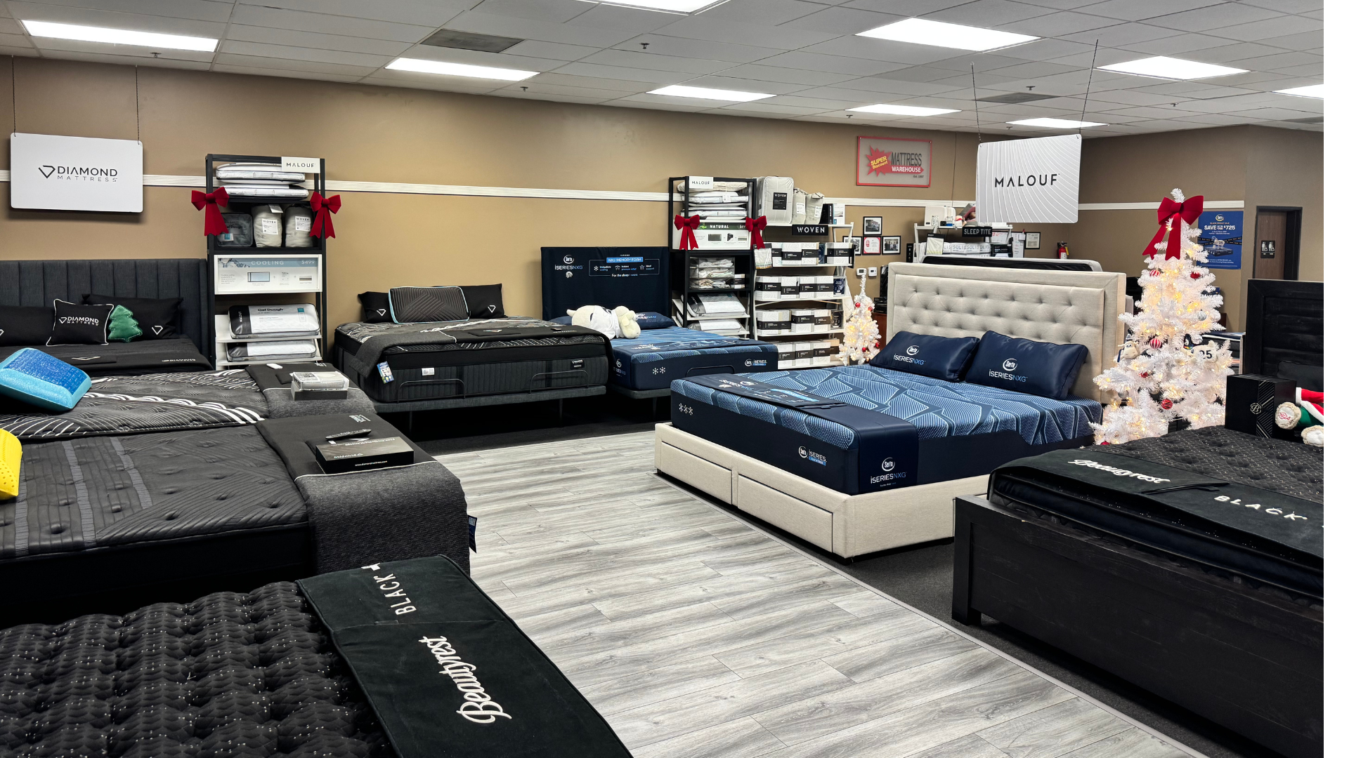 Inside the Super Discount Mattress Warehouse showroom in Murrieta